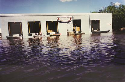 Flood water surronds building